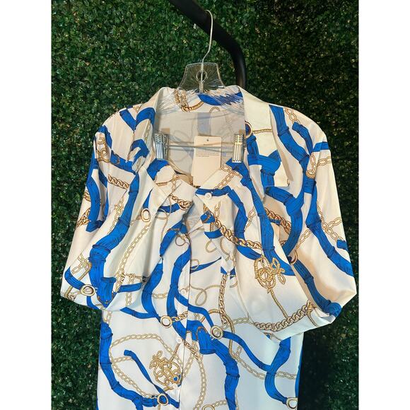 White & Blue Chain Link Maxi Shirt Dress - Size 4XL (Runs Small) - Picture 6 of 9